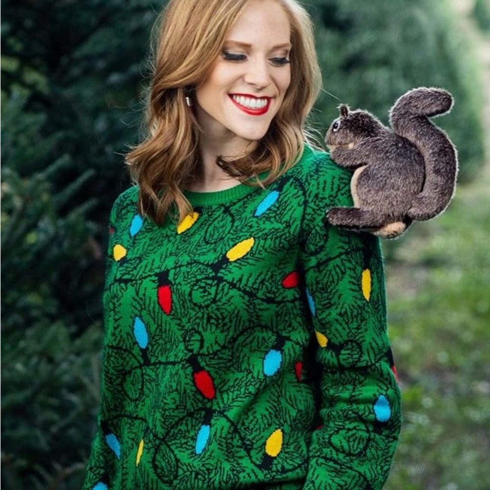 Green Holiday Sweater with Squirrel Design